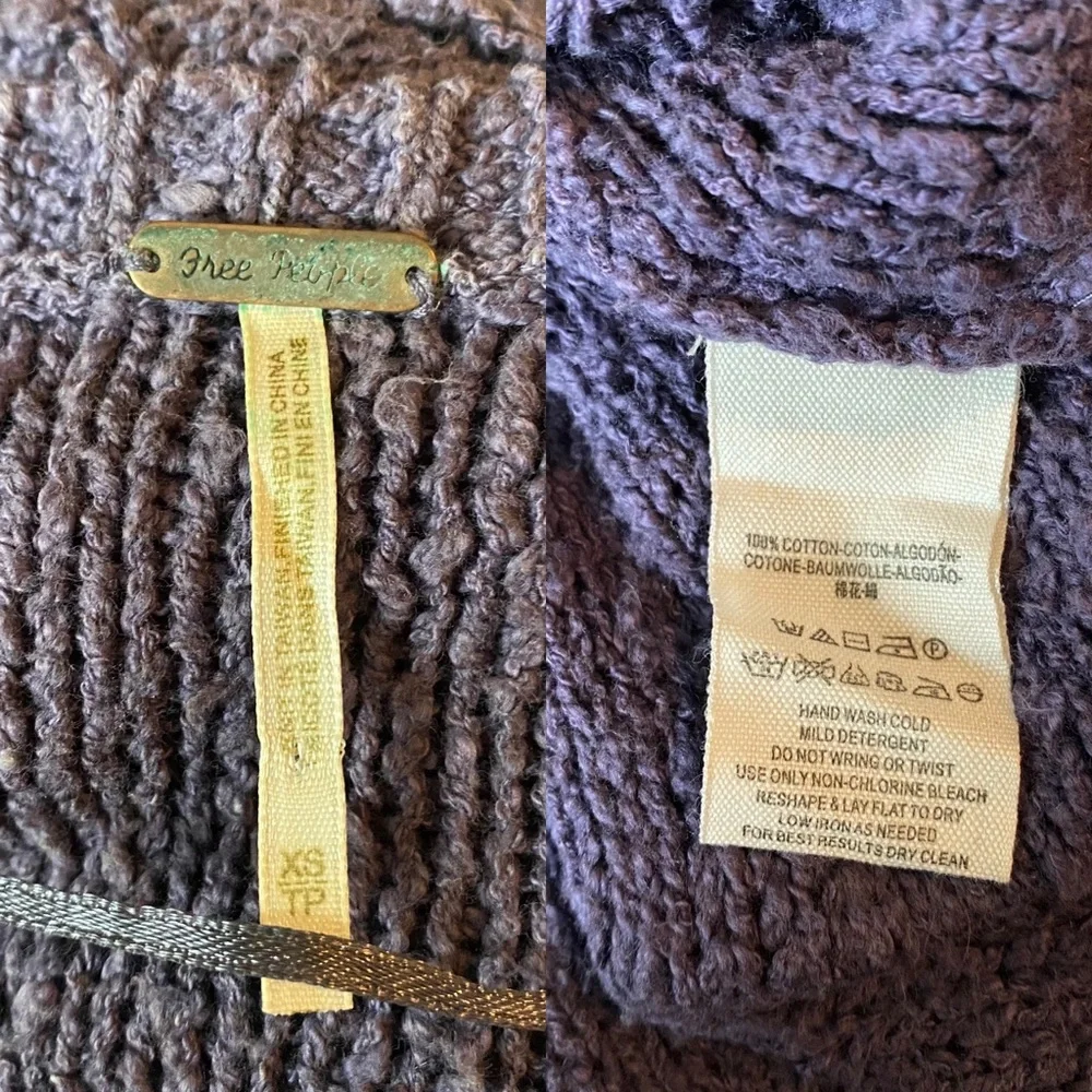 Free People Purple Openwork V-Neck Knit Sweater